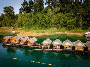 Floating bungalows on the Cheow Lan Lake.